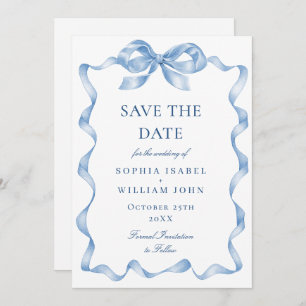 Elegant Dusty Blue Hand Drawn Bow Wedding Save The Date