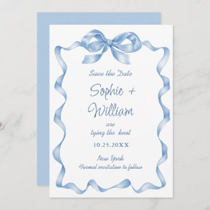 Elegant Dusty Blue Hand Drawn Bow Wedding Save The Date