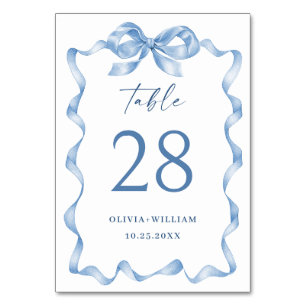 Elegant Dusty Blue Hand Drawn Bow Wedding Table Number