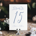 Elegant Dusty Blue Hand Drawn Bow Wedding Table Number<br><div class="desc">Modern minimalist wedding table cards features hand drawn ribbon bow with modern handwritten script fonts in dusty blue,  clean and simple. Great for modern romantic wedding,  unique fun whimsical wedding,  elegant casual wedding.</div>