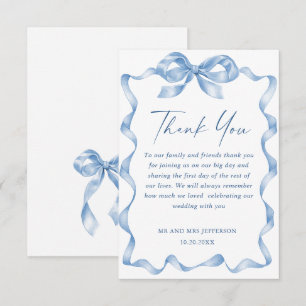 Elegant Dusty Blue Hand Drawn Bow Wedding Thank You Card