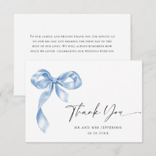 Elegant Dusty Blue Hand Drawn Bow Wedding Thank You Card