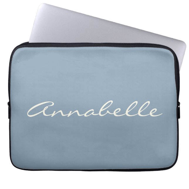 Elegant Dusty Blue Handwritten Script Name Custom  Laptop Sleeve (Front)