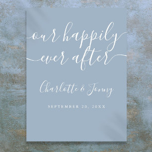Elegant Dusty Blue Happily Ever After Wedding Sign