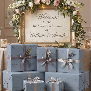 Elegant Dusty Blue initial wedding couples Wrapping Paper