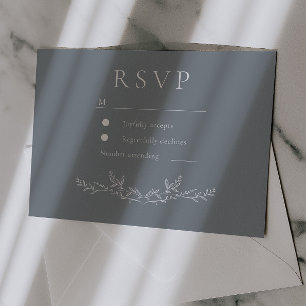 Elegant Dusty Blue Leaf Line Art Wedding RSVP Card