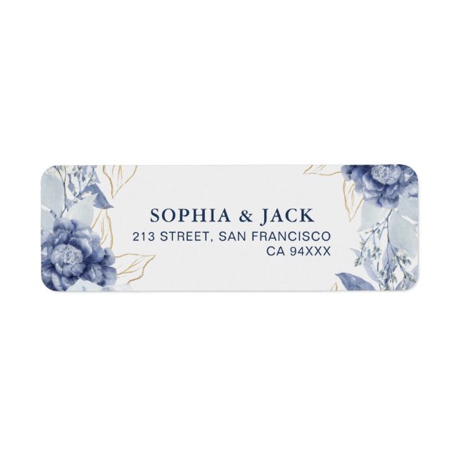 Elegant Dusty Blue & Light Blue Return Address  Label (Front)