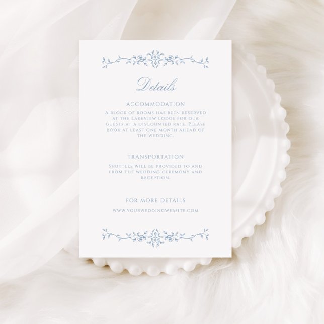 Elegant Dusty Blue Line Art Wedding Details Enclosure Card (Creator Uploaded)