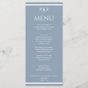 Elegant Dusty Blue Minimal Monogram Dinner Wedding Menu