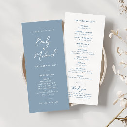 Elegant Dusty Blue Minimal Script Wedding Program