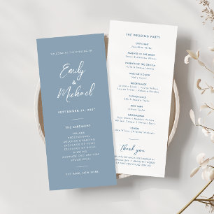 Elegant Dusty Blue Minimal Script Wedding Program