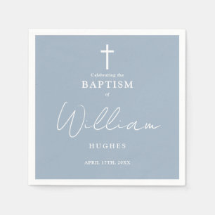Elegant Dusty Blue Minimalist Baptism Christening Napkin