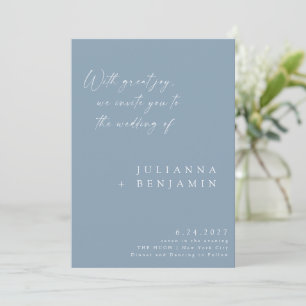 Elegant Dusty Blue Minimalist Chic Script Wedding Invitation
