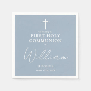 Elegant Dusty Blue Minimalist First Holy Communion Napkin