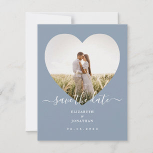 Elegant Dusty Blue Minimalist Heart Photo Wedding Save The Date