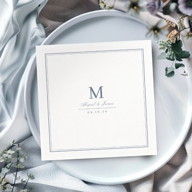 Elegant dusty blue minimalist monogram napkin (Elegant dusty blue minimalist monogram napkins)