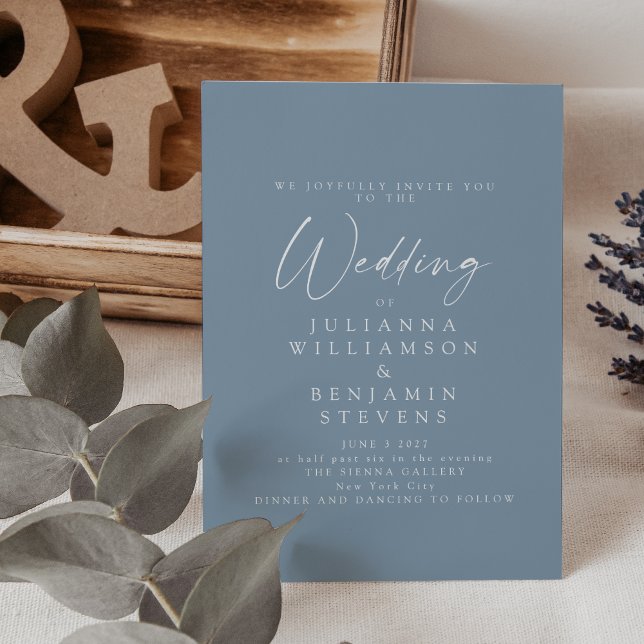 Elegant Dusty Blue Minimalist Script Wedding Invitation (Creator Uploaded)