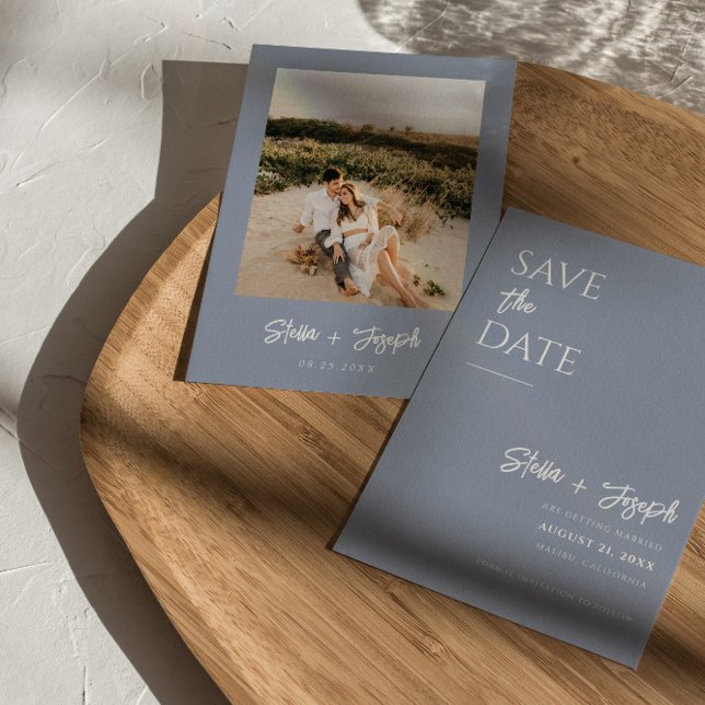 Elegant Dusty Blue Modern Boho Chic Photo Wedding  Save The Date (Creator Uploaded)
