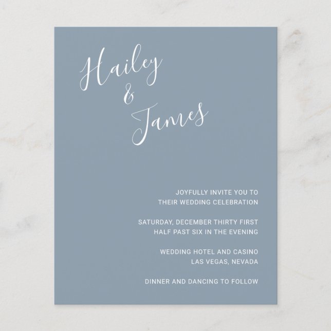 Elegant Dusty Blue Modern Budget Wedding Invite (Front)