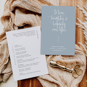 Elegant Dusty Blue Modern Minimal Script Wedding Program