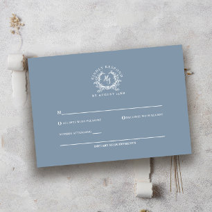Elegant Dusty Blue Monogram Crest Wedding RSVP Card