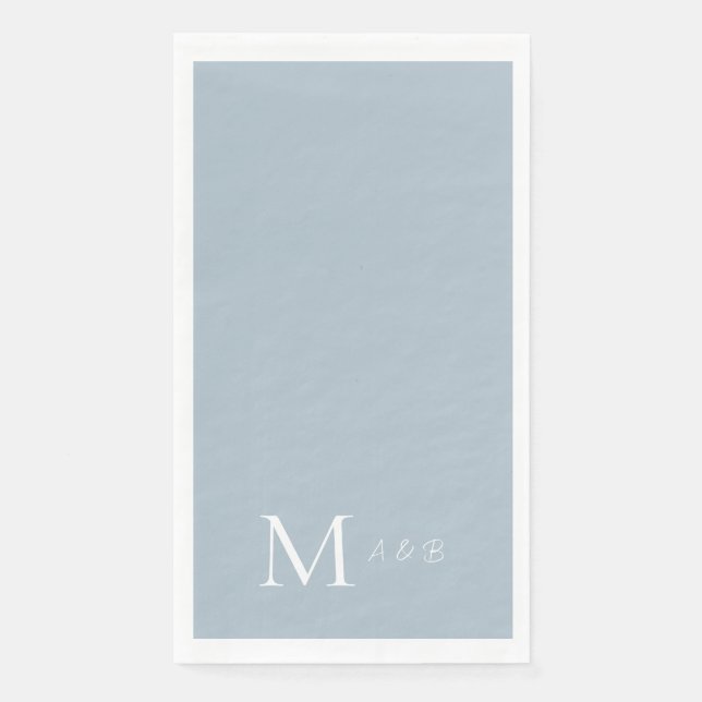 Elegant Dusty Blue Monogram Paper Guest Towels Napkin (Front)