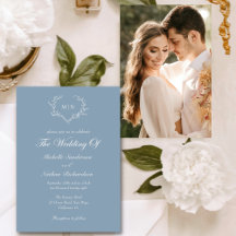 Elegant Dusty Blue Monogram Photo Wedding