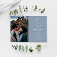 Elegant Dusty Blue Monogram Simple Photo Wedding