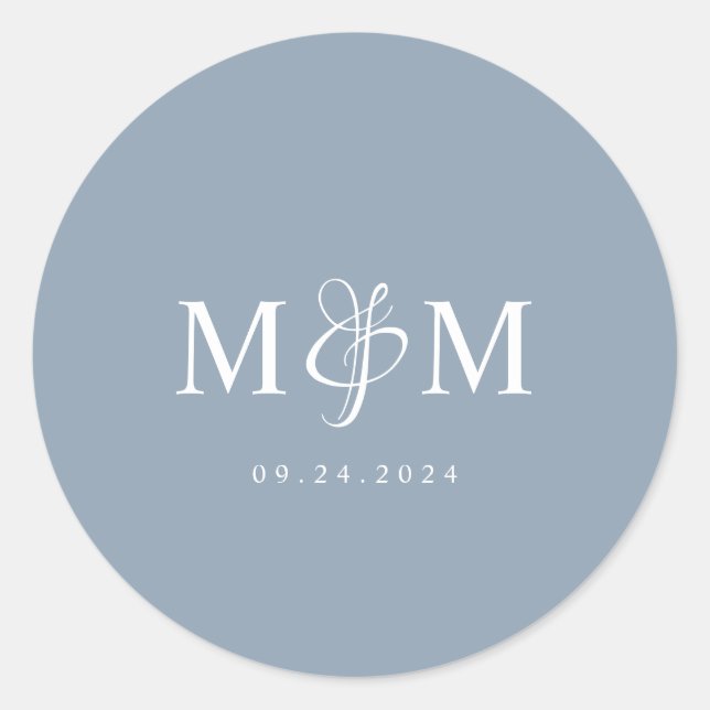 Elegant Dusty Blue Monogram Wedding Envelope Seal (Front)