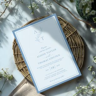 Elegant Dusty Blue Monogram Wedding Frame  Invitation