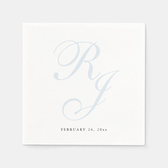 Elegant Dusty Blue Monogram Wedding Napkins (Front)