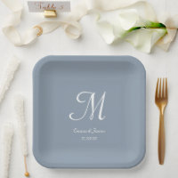 Elegant Dusty Blue Monogram Wedding Party Cocktail