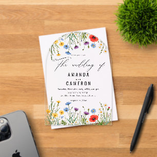 Elegant Dusty Blue Navy Floral Wedding  Acrylic Invitations