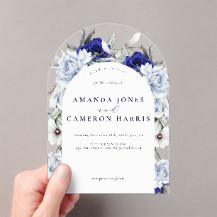 Elegant Dusty Blue Navy Floral Wedding Arch Acrylic Invitations