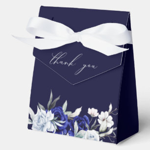 Elegant Dusty Blue Navy Floral Wedding  Favour Box