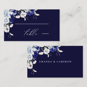 Elegant Dusty Blue Navy Floral Wedding Place Card