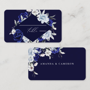 Elegant Dusty Blue Navy Floral Wedding Place Card