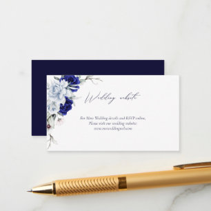 Elegant Dusty Blue Navy Floral Wedding Website Enclosure Card