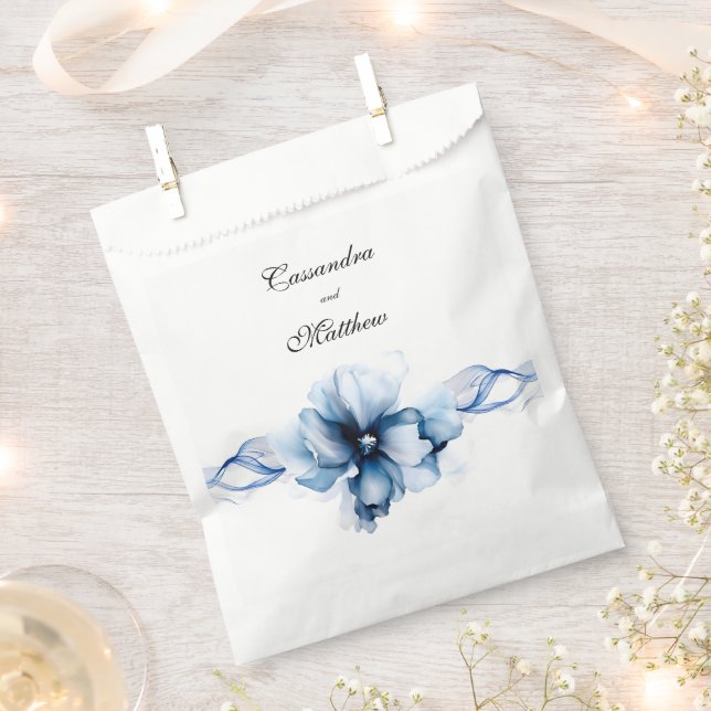 Elegant Dusty Blue Navy  Flowers Wedding  Favour Bag (Clipped)