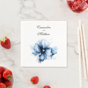 Elegant Dusty Blue Navy  Flowers Wedding  Napkin