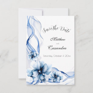 Elegant Dusty Blue Navy Flowers Wedding Save The Date