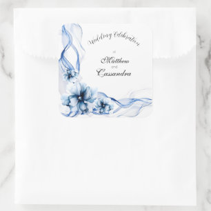 Elegant Dusty Blue Navy  Flowers Wedding  Square Sticker