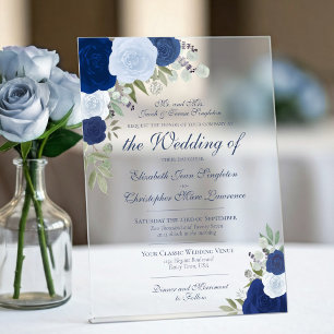Elegant Dusty Blue & Navy Roses Formal Wedding Acrylic Invitations
