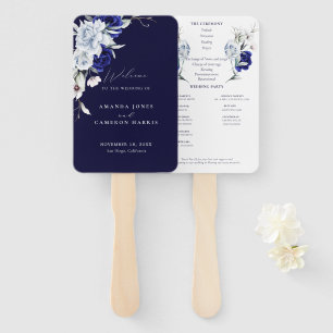 Elegant Dusty Blue Navy Wedding Ceremony Program  Hand Fan