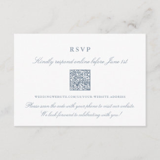 Elegant Dusty Blue Online RSVP QR Code Enclosure Card