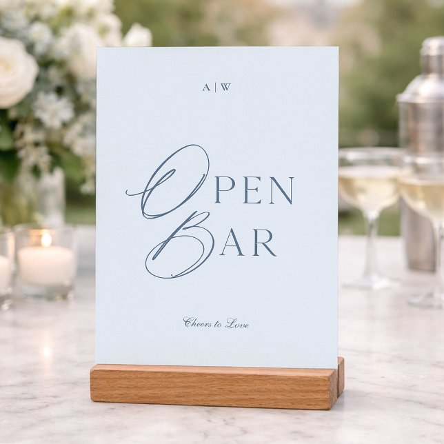 Elegant Dusty Blue Open Bar Wedding Sign Invitation (Creator Uploaded)