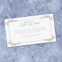 Elegant Dusty Blue Pastel Wildflower Crest Wedding Enclosure Card