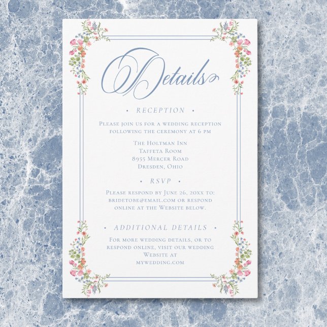 Elegant Dusty Blue Pastel Wildflower Crest Wedding Enclosure Card (Elegant Dusty Blue Pastel Wildflower Crest Wedding Enclosure Card)