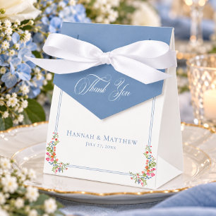 Elegant Dusty Blue Pastel Wildflower Crest Wedding Favour Box