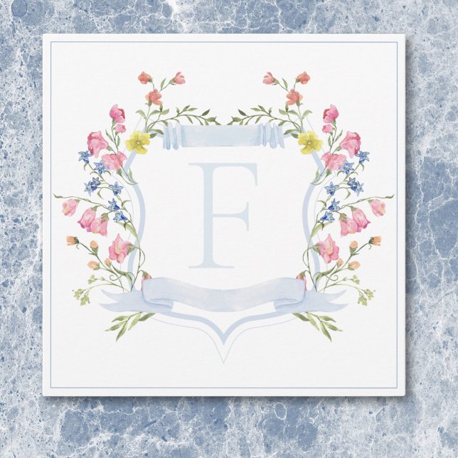 Elegant Dusty Blue Pastel Wildflower Crest Wedding Thank You Card (Elegant Dusty Blue Pastel Wildflower Crest Wedding Thank You Card)